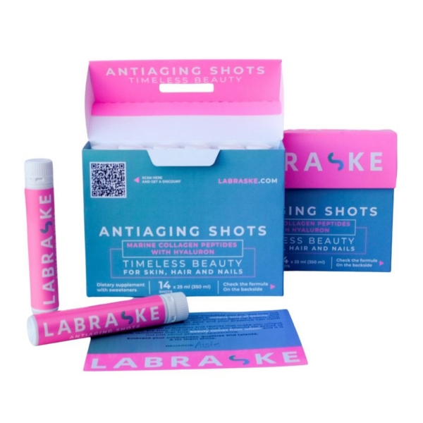 AGELESS BEAUTY KIT.  2 boxes  of  Antiaging Shots Marine Collagen Peptides With Hyaluron Antiaging supplements
